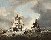 George Webster A '74' shortening sail as she passes through the entrance to Portsmouth harbour oil painting